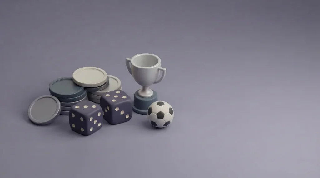 Crypto-casino en sportconcept met munten dobbelstenen en voetbal