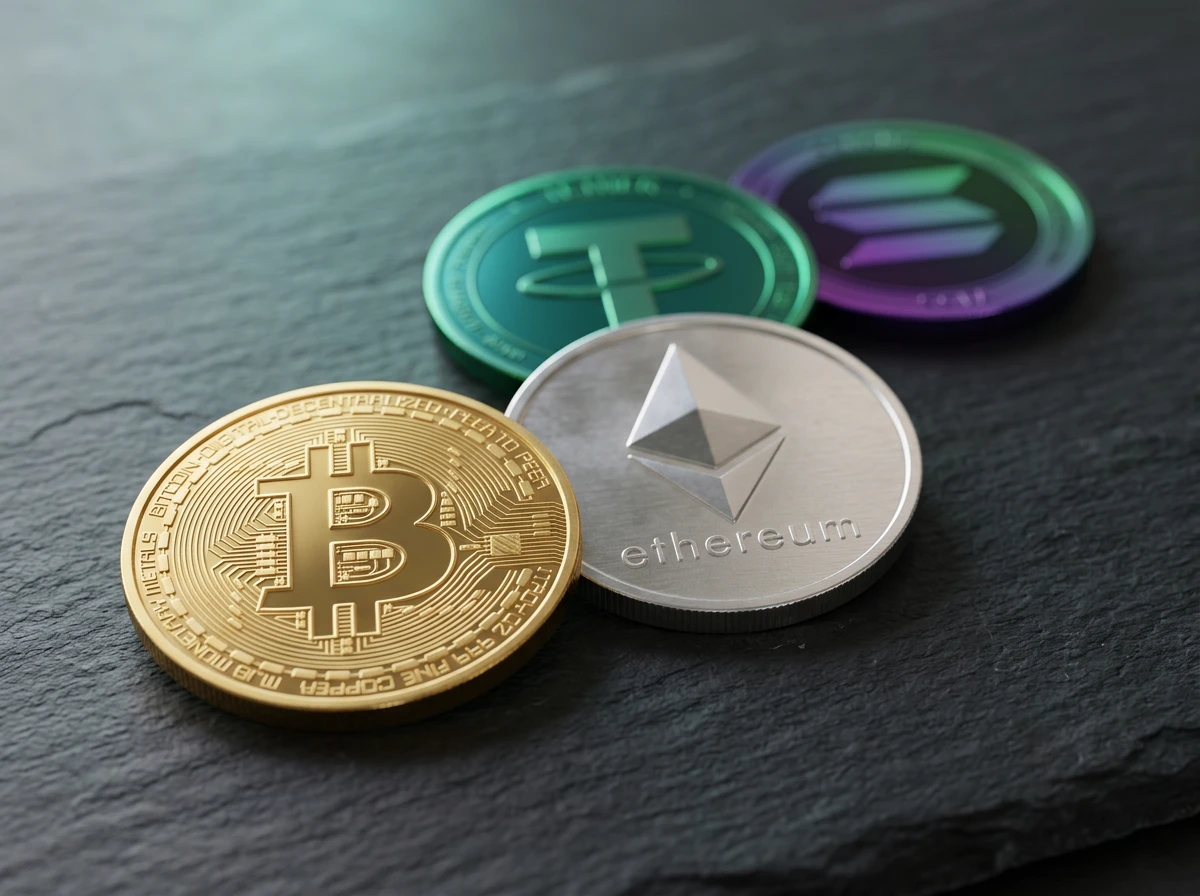 Overzicht van bitcoin, ethereum, USDT en solana munten als betaalmiddelen voor wedden